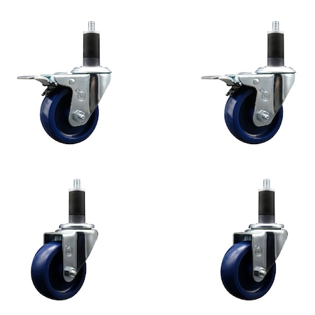Service Caster 3.5'' SS Solid Poly Swivel 1-1/4'' Expanding Stem Caster Set 2 Total Lock Brakes, 4PK SCC-SSEXTTL20S3514-SPUS-2-S-2-114